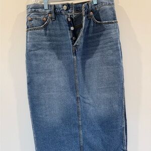 Classic Blue Denim Midi Skirt